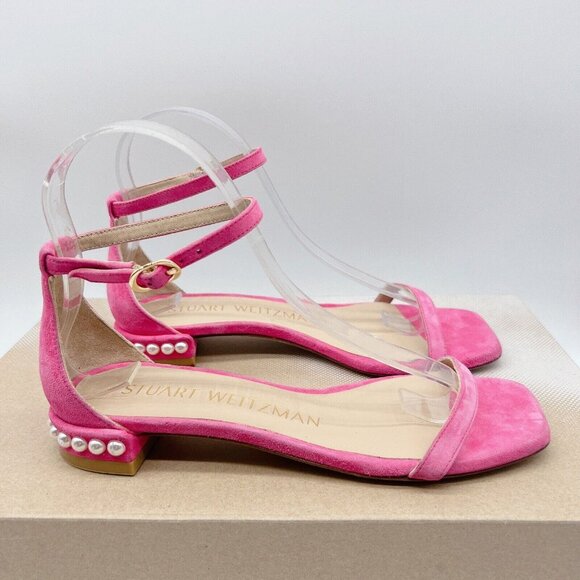 Stuart Weitzman 10 Nudistcurve Women’s Flat Sandals Pearl Fuchsia Pink US 5.5 - Picture 1 of 11